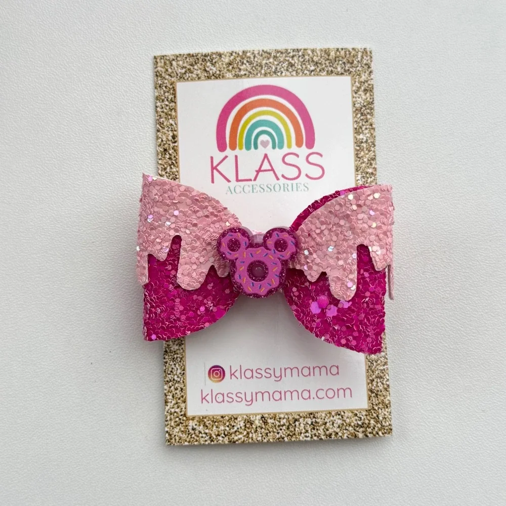 Klass Pink Glitter Mickey Mouse Inspired Sprinkle Donut Hair Bow Sweet Treat